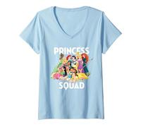 Femme Disney Princess Squad Group T-Shirt avec Col en V, Bleu Céleste, XXL