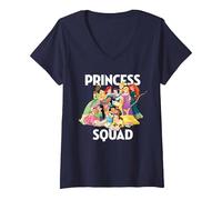 Femme Disney Princess Squad Group T-Shirt avec Col en V, Bleu Marine, M