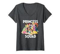 Femme Disney Princess Squad Group T-Shirt avec Col en V, Chiné Foncé, M