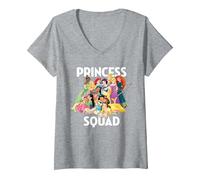 Femme Disney Princess Squad Group T-Shirt avec Col en V, Gris Chiné, XXL