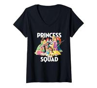 Femme Disney Princess Squad Group T-Shirt avec Col en V, Noir, XL