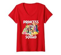 Femme Disney Princess Squad Group T-Shirt avec Col en V, Rouge, XL