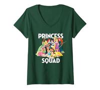 Femme Disney Princess Squad Group T-Shirt avec Col en V, Vert Forêt, XXL