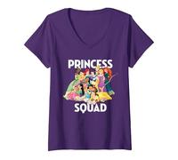 Femme Disney Princess Squad Group T-Shirt avec Col en V, Violet, M