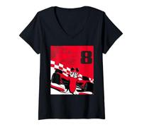 Femme Disney Racing 8th Birthday 8 Years Old Mickey Mouse Race Car T-Shirt avec Col en V