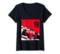 Femme Disney Racing 9th Birthday 9 Years Old Mickey Mouse Race Car T-Shirt avec Col en V