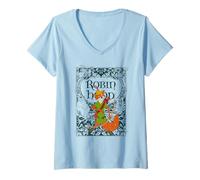 Femme Disney Robin Hood Retro Vintage Distressed T-Shirt avec Col en V