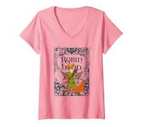 Femme Disney Robin Hood Retro Vintage Distressed T-Shirt avec Col en V, Rose, XXL