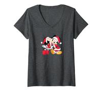Femme Disney Santa Mickey and Minnie Mouse Holiday T-Shirt avec Col en V
