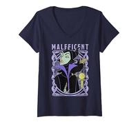 Femme Disney Sleeping Beauty Maleficent Old School Poster T-Shirt avec Col en V, Bleu Marine, XL