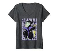 Femme Disney Sleeping Beauty Maleficent Old School Poster T-Shirt avec Col en V, Chiné Foncé, M
