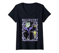 Femme Disney Sleeping Beauty Maleficent Old School Poster T-Shirt avec Col en V, Noir, XXL