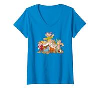 Femme Disney Snow White & the Seven Dwarfs Group Fun T-Shirt avec Col en V, Saphir, S