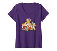 Femme Disney Snow White & the Seven Dwarfs Group Fun T-Shirt avec Col en V, Violet, S