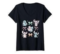 Femme Disney Stitch & Angel Coquette Style Bows Valentine's Day T-Shirt avec Col en V