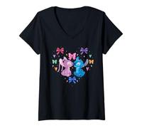 Femme Disney Stitch & Angel Coquette Style Heart Valentine's Day T-Shirt avec Col en V