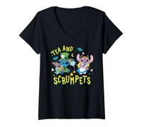 Femme Disney Stitch & Angel Halloween Tea and SCRUMPets Wonderland T-Shirt avec Col en V