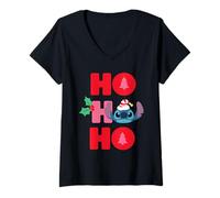 Femme Disney Stitch Christmas "Ho Ho Ho" Cute Funny Holiday T-Shirt avec Col en V