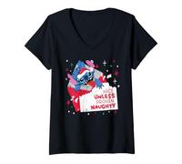 Femme Disney Stitch Christmas Nice Unless Proven Naughty Holiday T-Shirt avec Col en V
