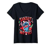 Femme Disney Stitch Christmas Santa's Nice List Funny Holiday T-Shirt avec Col en V