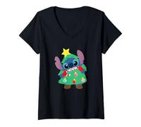 Femme Disney Stitch Christmas Tree Costume Cute Funny Holiday T-Shirt avec Col en V