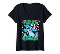 Femme Disney Stitch First Grade Back to School 1st Day of School T-Shirt avec Col en V