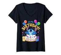Femme Disney Stitch It's My Birthday Cake Surprise Party T-Shirt avec Col en V