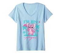 Femme Disney Stitch Retro ’90s Couples Matching I’m His Angel T-Shirt avec Col en V, Bleu Céleste, XXL