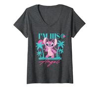 Femme Disney Stitch Retro ’90s Couples Matching I’m His Angel T-Shirt avec Col en V, Chiné Foncé, L