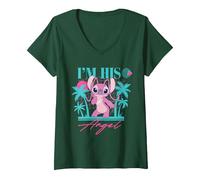 Femme Disney Stitch Retro ’90s Couples Matching I’m His Angel T-Shirt avec Col en V, Vert Forêt, XXL