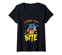 Femme Disney Stitch Scar Costume I Promise I Don't Bite Halloween T-Shirt avec Col en V