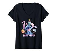 Femme Disney Stitch & Scrump "It's My Birthday" Birthday Party T-Shirt avec Col en V