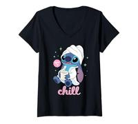 Femme Disney Stitch "Time to Chill" Bathrobe Relaxation Self-Care T-Shirt avec Col en V