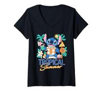 Femme Disney Stitch Tropical Summer Fruit Drinks Beach Vacation T-Shirt avec Col en V