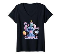 Femme Disney Stitch y Scrump ES Mi Cumple Regalo Cumpleaños T-Shirt avec Col en V