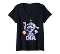 Femme Disney Stitch y Scrump ES Mi Día Regalo Cumpleaños T-Shirt avec Col en V