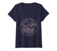 Femme Disney The Lion King Hakuna Matata No Worries Outline Logo T-Shirt avec Col en V, Bleu Marine, M