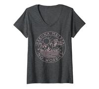 Femme Disney The Lion King Hakuna Matata No Worries Outline Logo T-Shirt avec Col en V, Chiné Foncé, XL