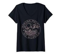 Femme Disney The Lion King Hakuna Matata No Worries Outline Logo T-Shirt avec Col en V, Noir, S