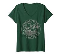 Femme Disney The Lion King Hakuna Matata No Worries Outline Logo T-Shirt avec Col en V, Vert Forêt, M