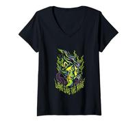 Femme Disney The Lion King Scar Long Live The King Green Fire T-Shirt avec Col en V