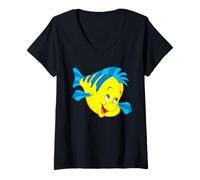 Femme Disney The Little Mermaid Flounder Sidekick Big Face Costume T-Shirt avec Col en V