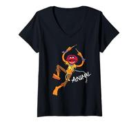 Femme Disney The Muppets Animal Electric Mayhem Band Big Pose T-Shirt avec Col en V