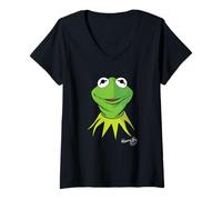Femme Disney The Muppets Kermit the Frog Big Face T-Shirt avec Col en V
