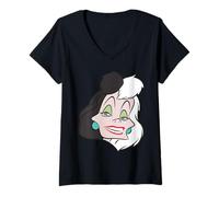 Femme Disney Villains Cruella De Vil Fashionable Big Face Costume T-Shirt avec Col en V