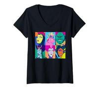 Femme Disney Villains Group Retro Color Grid Collage T-Shirt avec Col en V