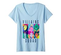 Femme Disney Villains Squad Retro Color Grid Collage T-Shirt avec Col en V