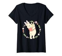 Femme Disney Winnie the Pooh Easter Bunny Hug Pastel Spring Flower T-Shirt avec Col en V