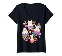 Femme Disney Winnie the Pooh Spring Easter Friendly Flower Faces T-Shirt avec Col en V