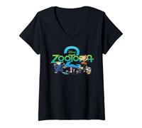 Femme Disney Zootopia 2 Illustrated Characters and Logo T-Shirt avec Col en V